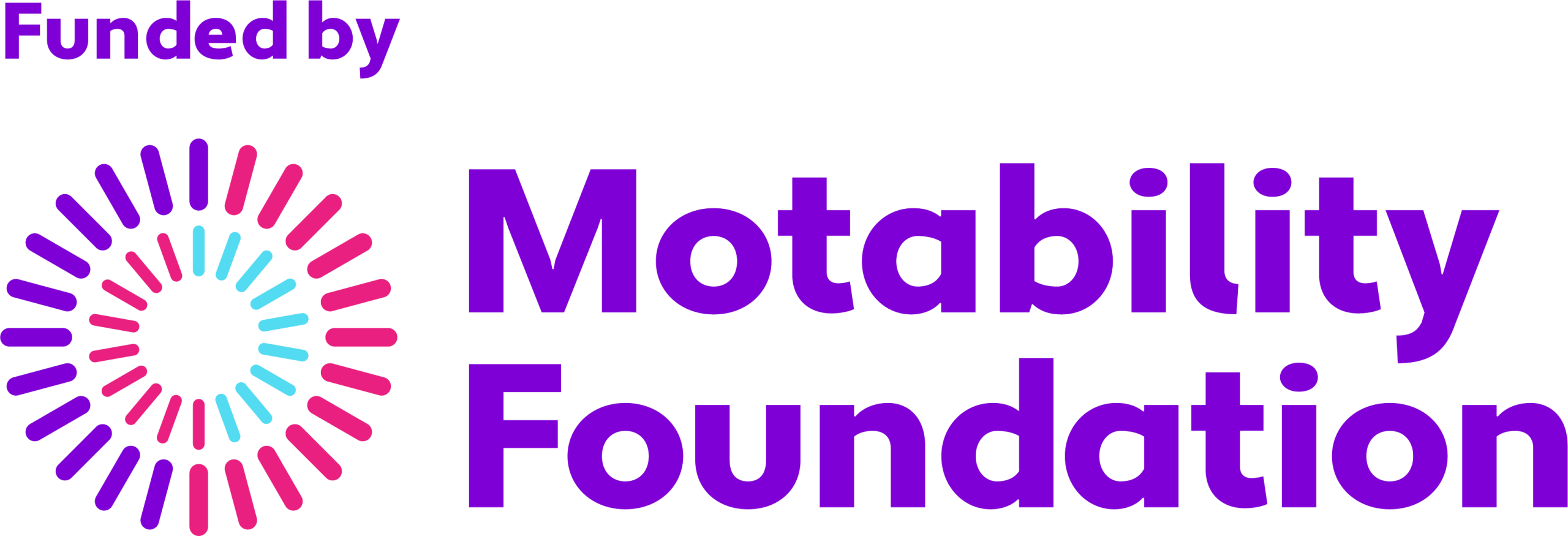 Funded by Motability Foundation logo with colour spiral to the left